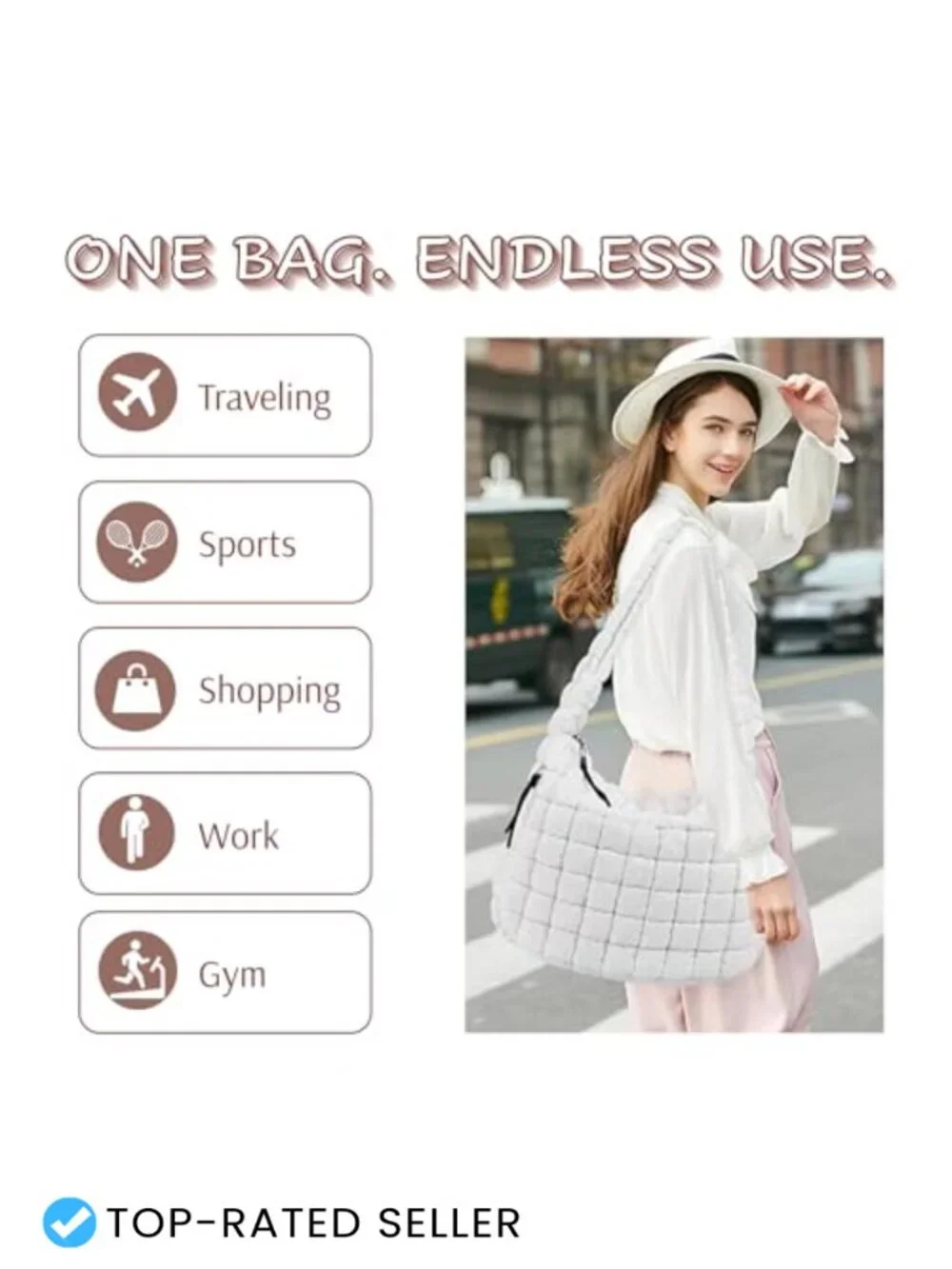 Quilted Puffer Hobo Bag, Large Nylon Crossbody Shoulder Tote